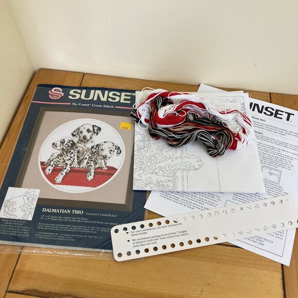 Dalmation Puppy Trio No Count Cross Stitch Kit Sunset 13924 Vintage 90s Open Pkg - Picture 2 of 5